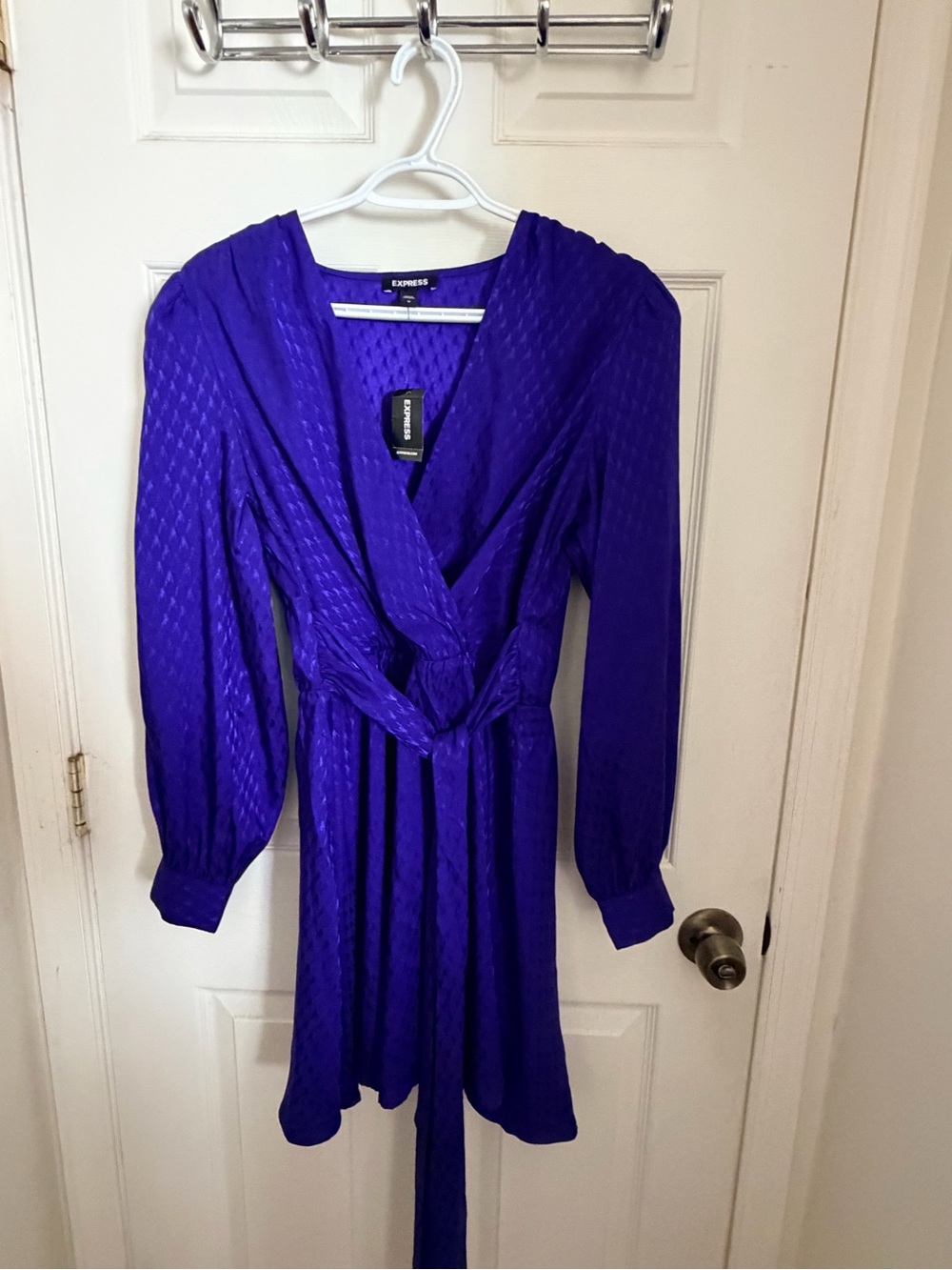 Express Long-Sleeve Wrap Dress in Vibrant Royal Purple